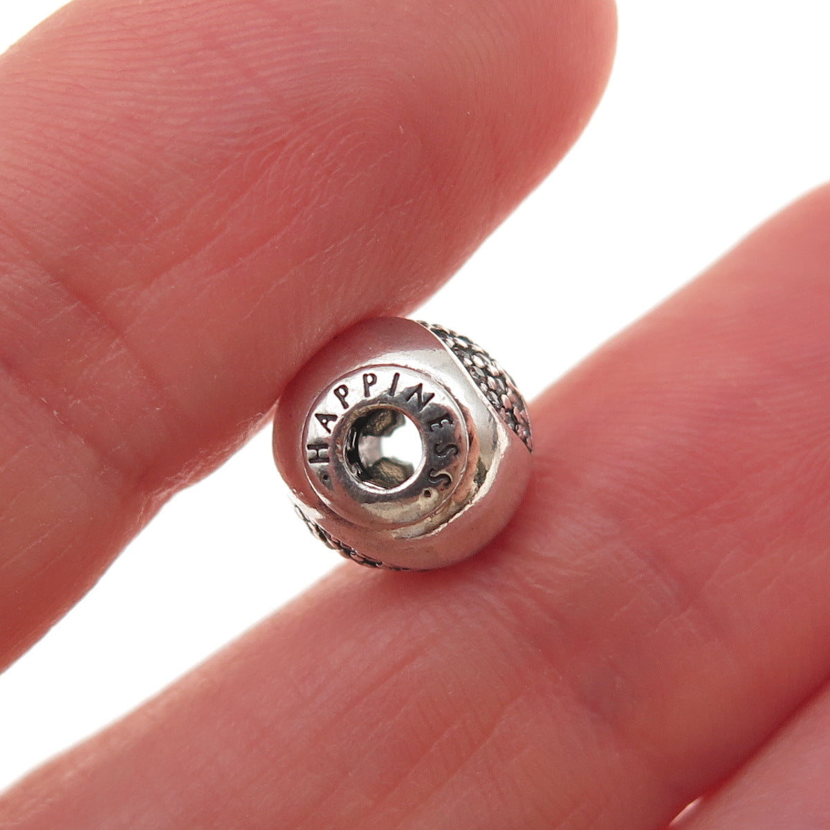 Pandora 925 Sterling Silver C Z Essence Happiness Slide Bead Charm