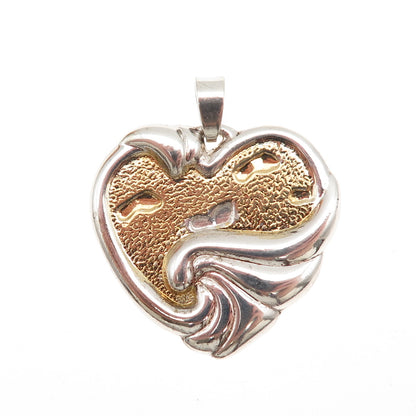 GORHAM 925 Sterling Silver 2-Tone Vintage Footprints in the Sand Charm Pendant