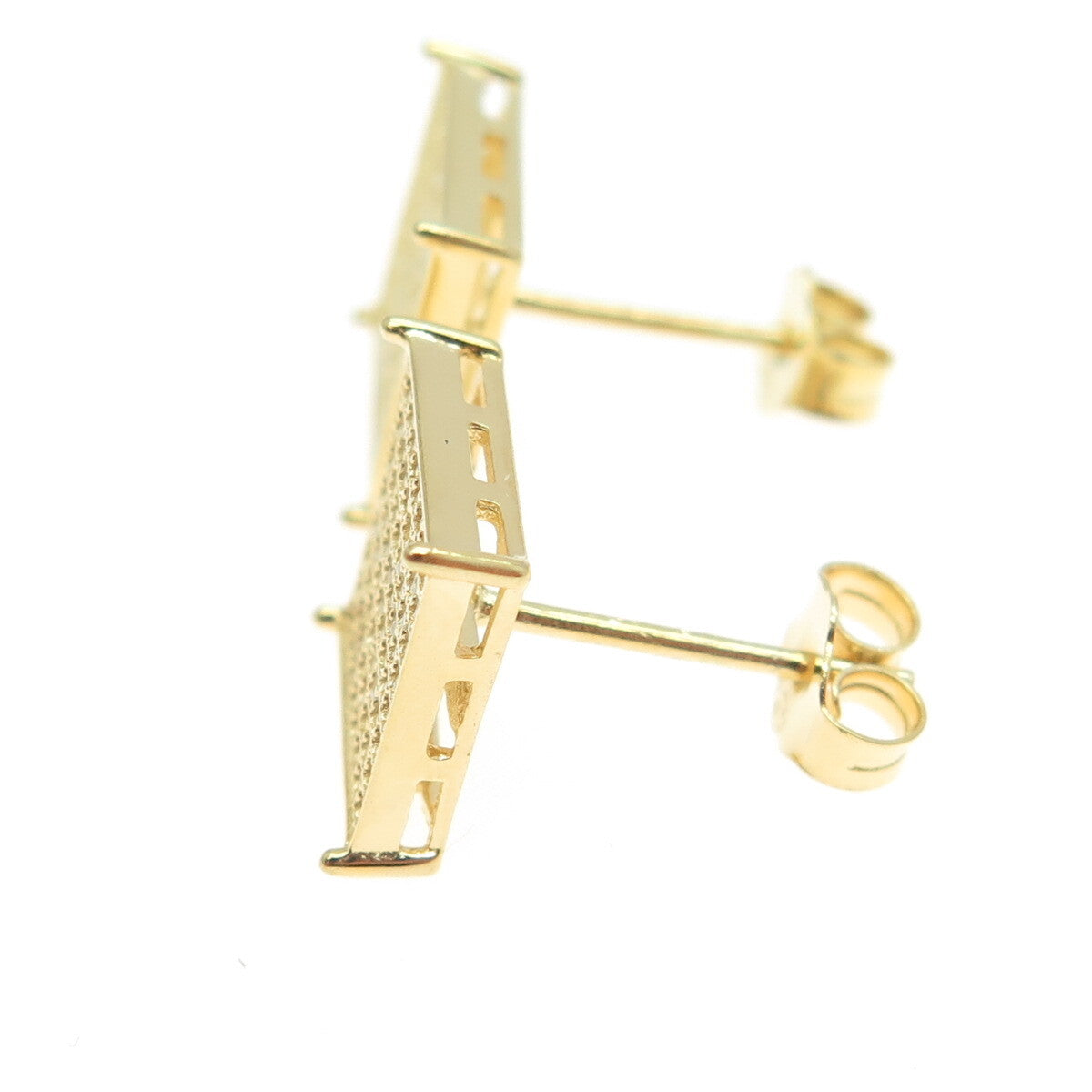 925 Sterling Silver Gold Plated Round-Cut C Z Princess Square Earrings