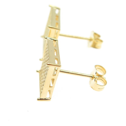 925 Sterling Silver Gold Plated Round-Cut C Z Princess Square Earrings