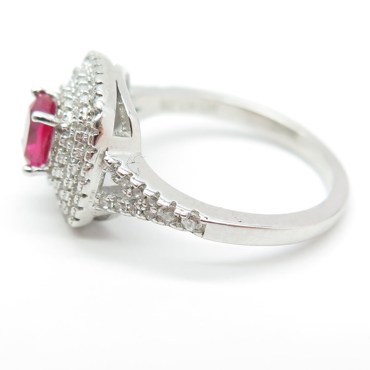 925 Sterling Silver Cushion-Cut Lab-Created Pink Sapphire & C Z Ring Size 7