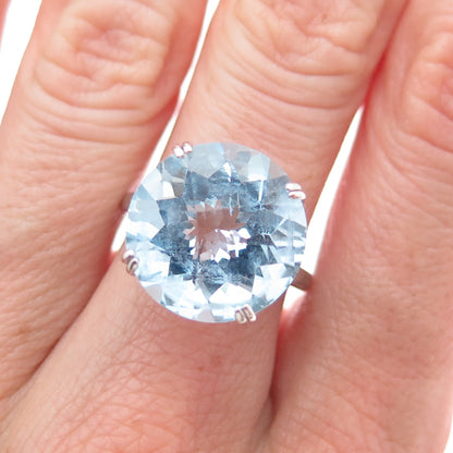 DBJ DEE BERKLE 925 Sterling Silver Real Round-Cut Blue Topaz Ring Size 6.25