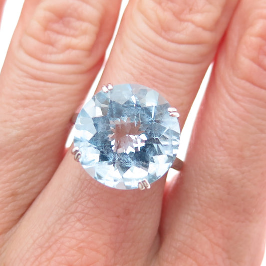DBJ DEE BERKLE 925 Sterling Silver Real Round-Cut Blue Topaz Ring Size 6.25