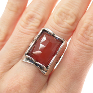 925 Sterling Silver Vintage Israel Carnelian Modernist Oxidized Ring Size 6.25