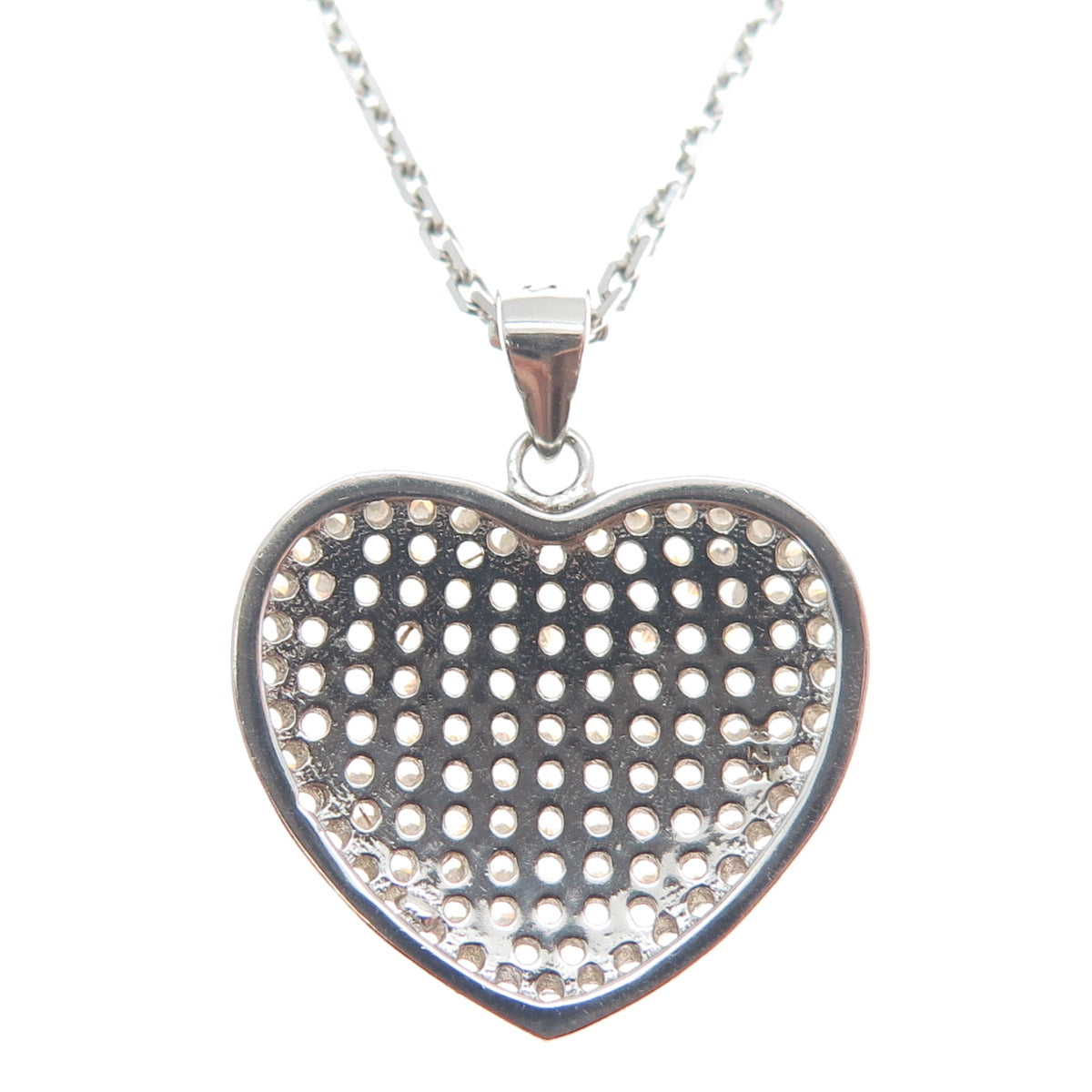 925 Sterling Silver Round-Cut C Z Heart Cable Chain Necklace 18"
