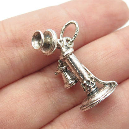 BEAU 925 Sterling Silver Vintage Candlestick Phone Charm Pendant