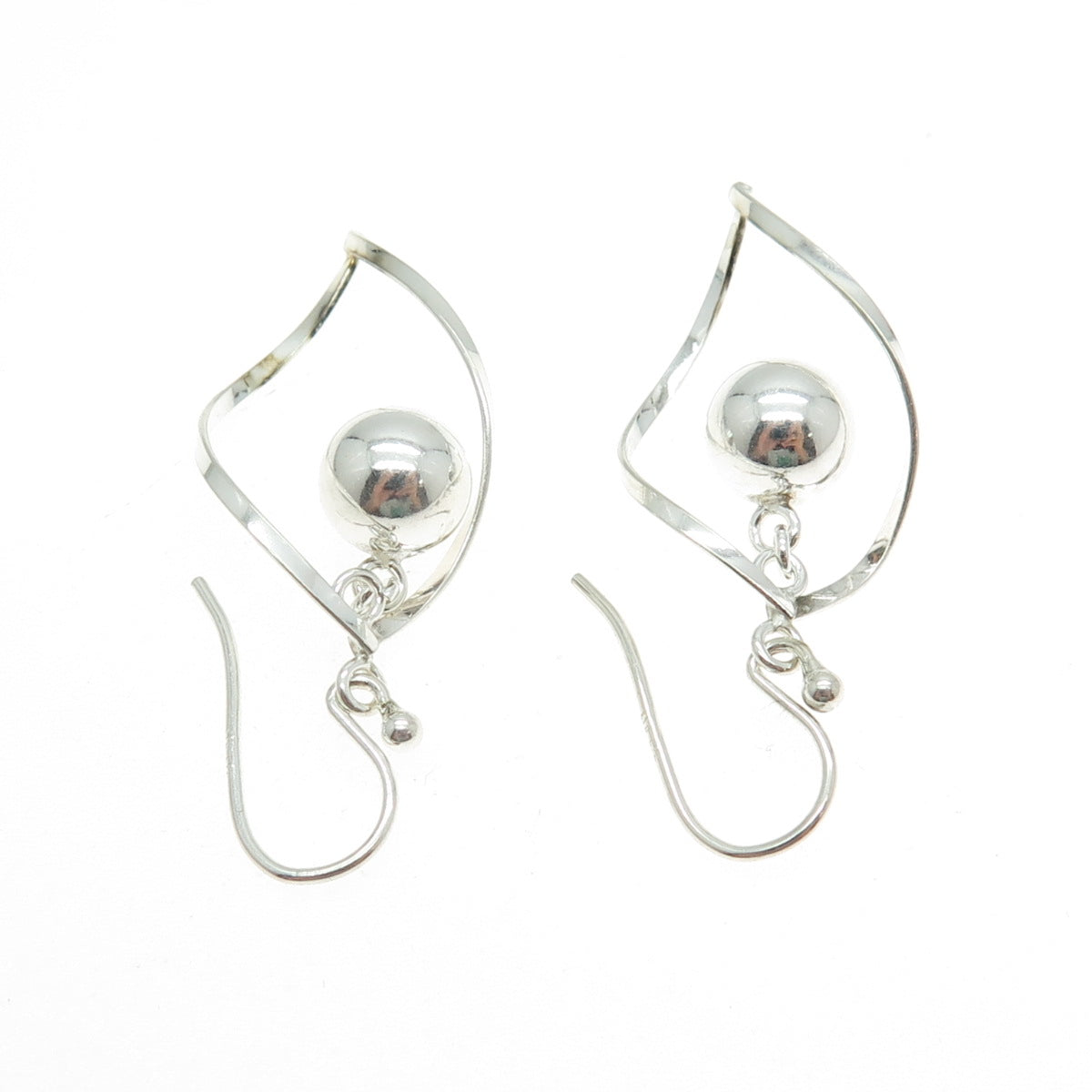 925 Sterling Silver Twisted Modernist Ball Drop Dangle Earrings