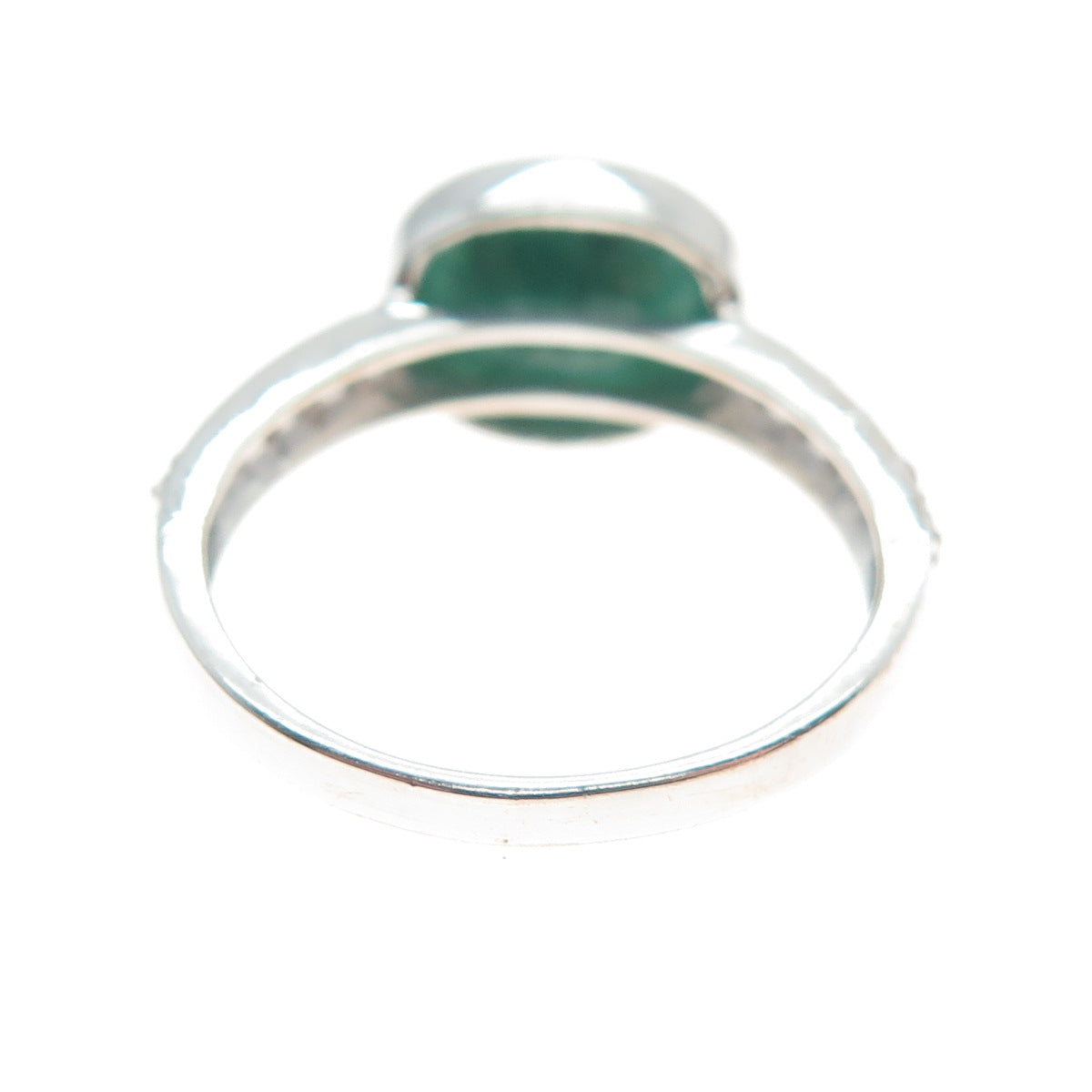 925 Sterling Silver Real Round-Cut Diamond & Oval-Cut Emerald Ring Size 7.75