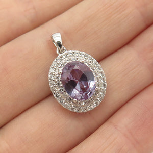 925 Sterling Silver Real White Topaz Gem & Lab-Created Alexandrite Pendant