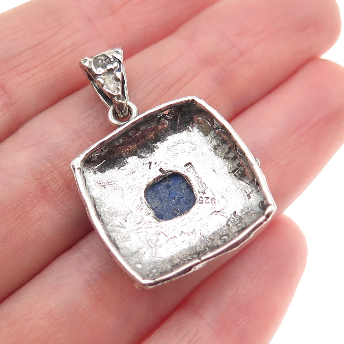 Didae 925 Sterling Silver Vintage Israel Real Lapis Modernist Charm Pendant