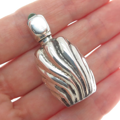 925 Sterling Silver Vintage Mexico Green Glass Modernist Oxidized Perfume Bottle