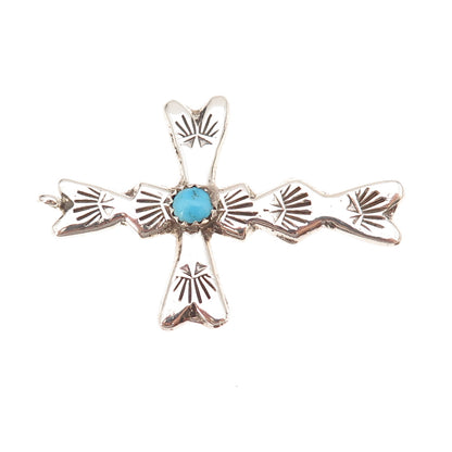 Old Pawn 925 Sterling Silver Vintage Turquoise Cross Snake Eye Tribal Pendant
