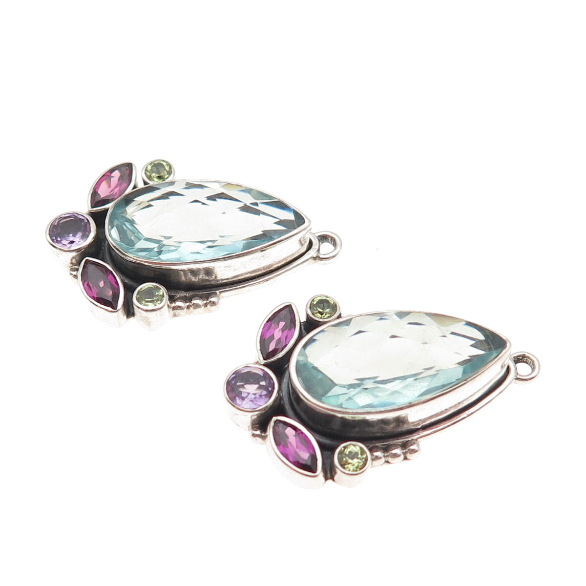 Nicky Butler Sterling Silver Vintage Blue Topaz Amethyst Peridot Jacket Earrings