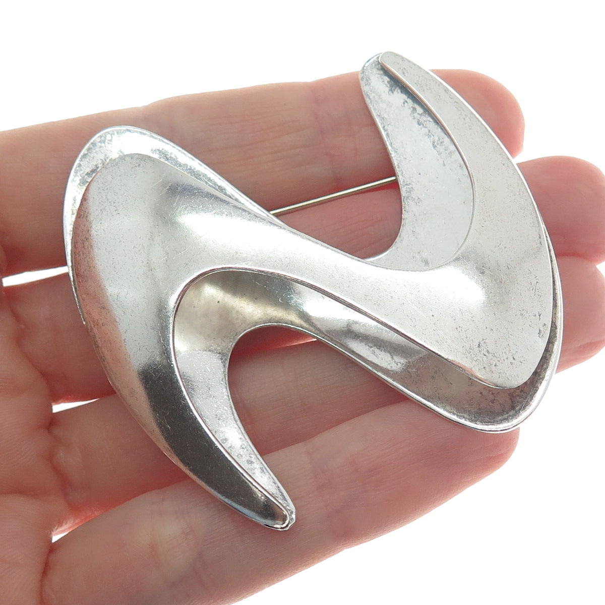 925 Sterling Silver Vintage Mexico Modernist Wavy Letter S Pin Brooch