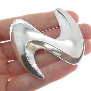 925 Sterling Silver Vintage Mexico Modernist Wavy Letter S Pin Brooch