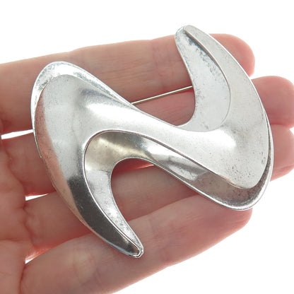 925 Sterling Silver Vintage Mexico Modernist Wavy Letter S Pin Brooch