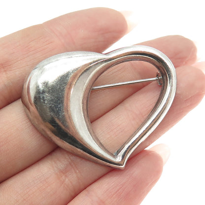 925 Sterling Silver Vintage Open Heart Modernist Oxidized Pin Brooch