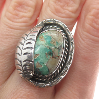 R. MARTINEZ Old Pawn 925 Sterling Silver Vintage Real Turquoise Ring Size 7.5