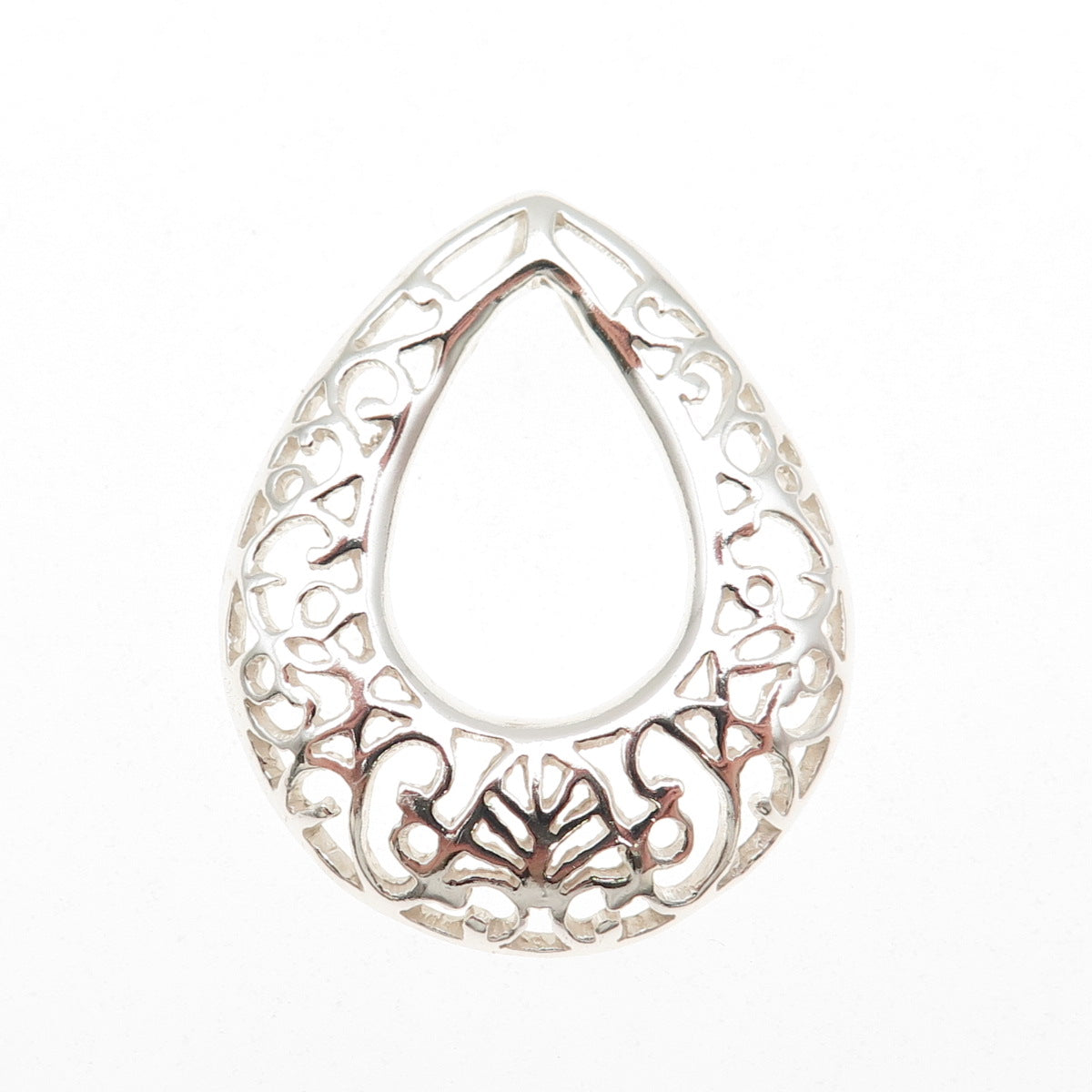 925 Sterling Silver Vintage Ornate Floral Teardrop Slide Pendant