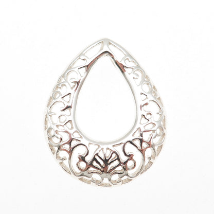 925 Sterling Silver Vintage Ornate Floral Teardrop Slide Pendant