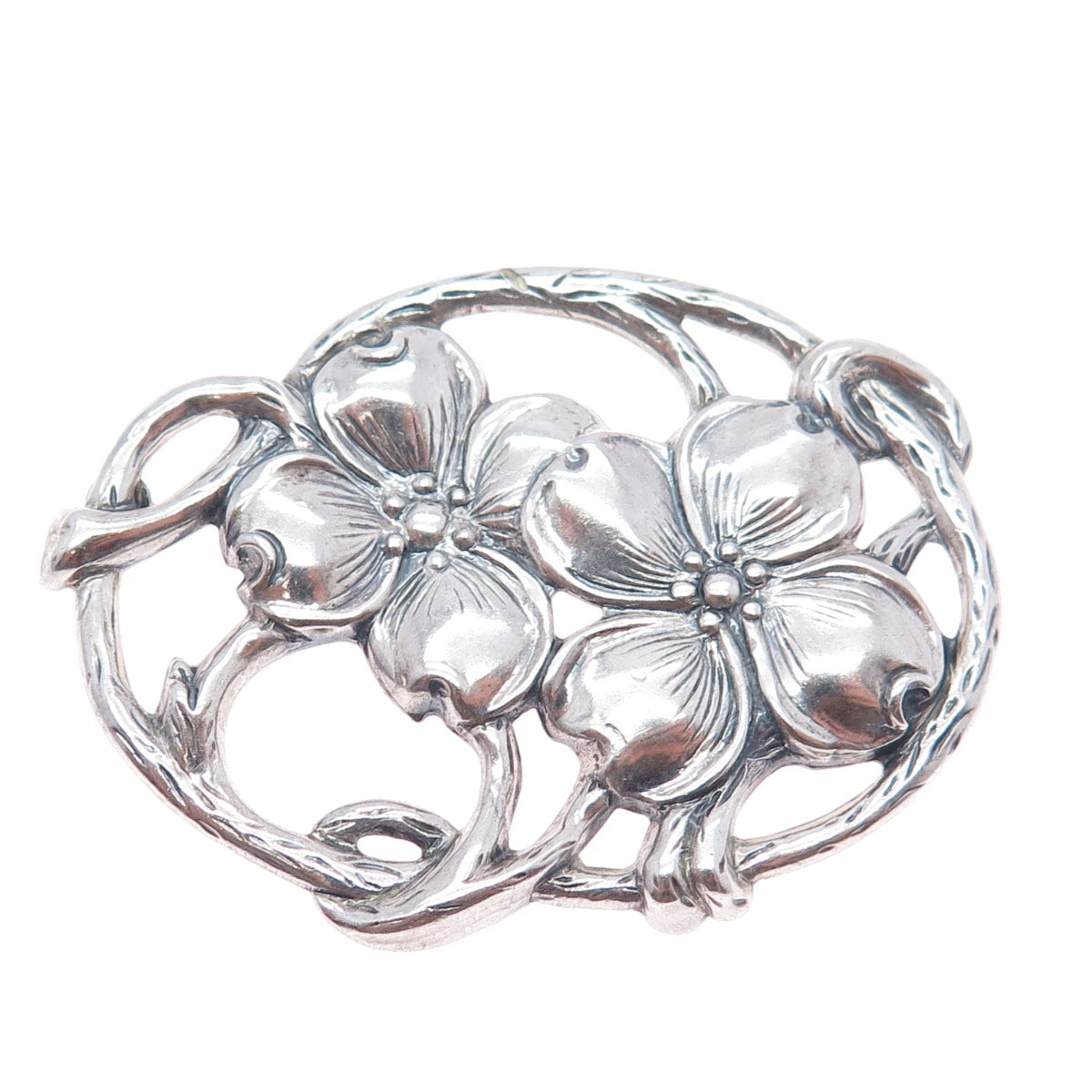 DANECRAFT 925 Sterling Silver Antique Art Deco Dogwood Oxidized Pin Brooch