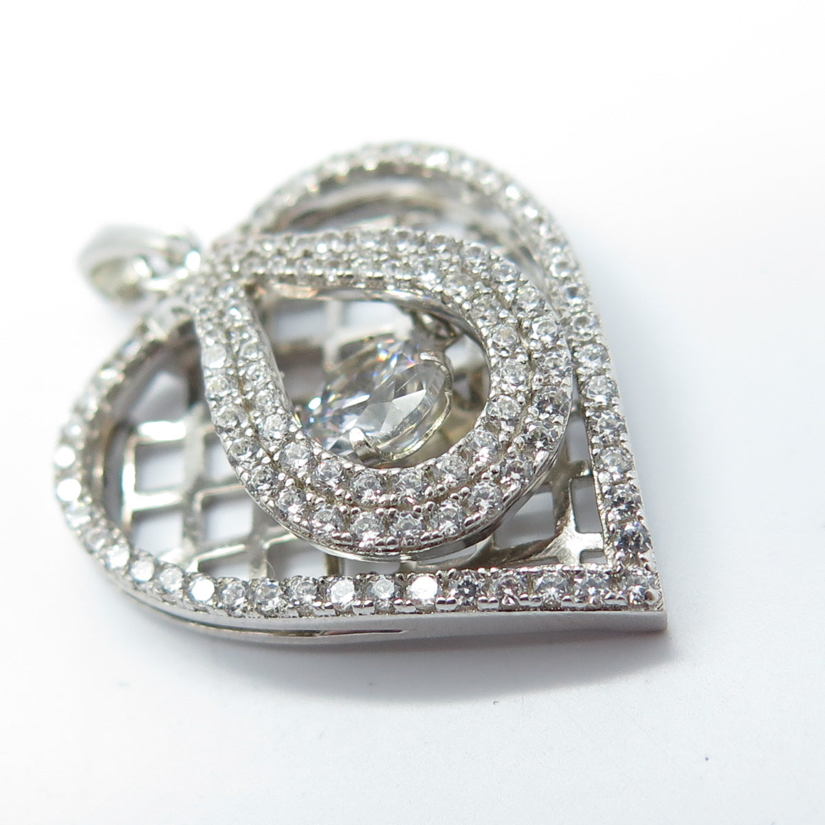 925 Sterling Silver Pave C Z Heart Cage Pendant