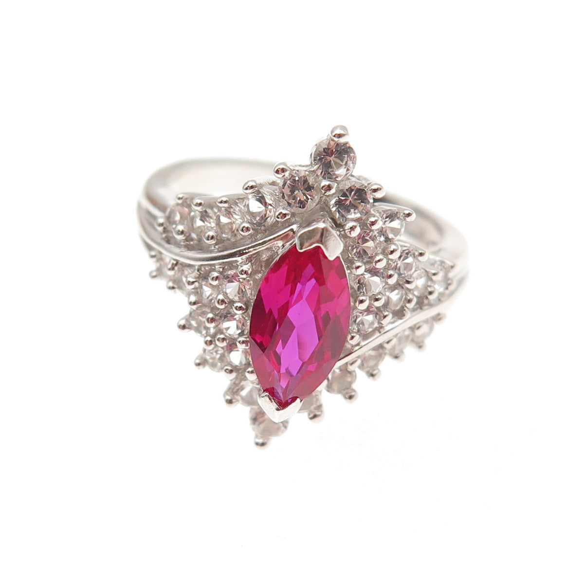 JH Young 925 Sterling Silver Lab-Created Ruby Real White Topaz Ring Size 7
