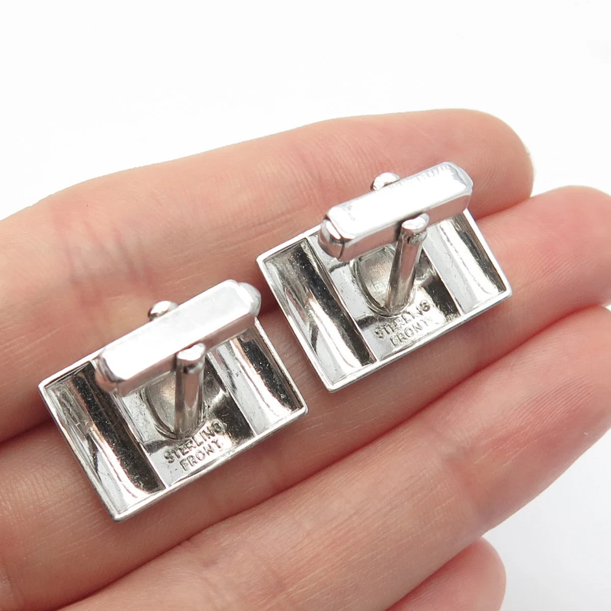 925 Sterling Silver Vintage Front Textured Cufflinks