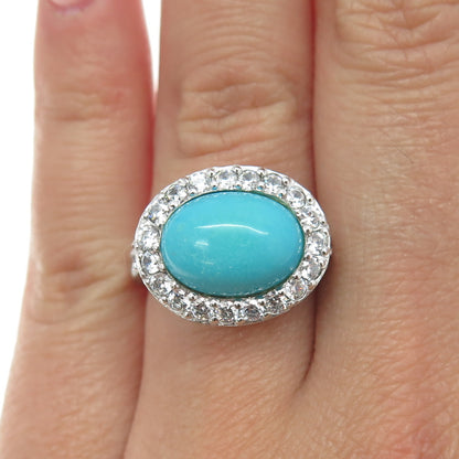 J. ESPOSITO 925 Sterling Silver Real Turquoise & C Z Ring Size 6