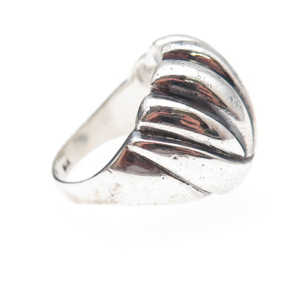 925 Sterling Silver Vintage Modernist Seashell Oxidized Ring Size 10