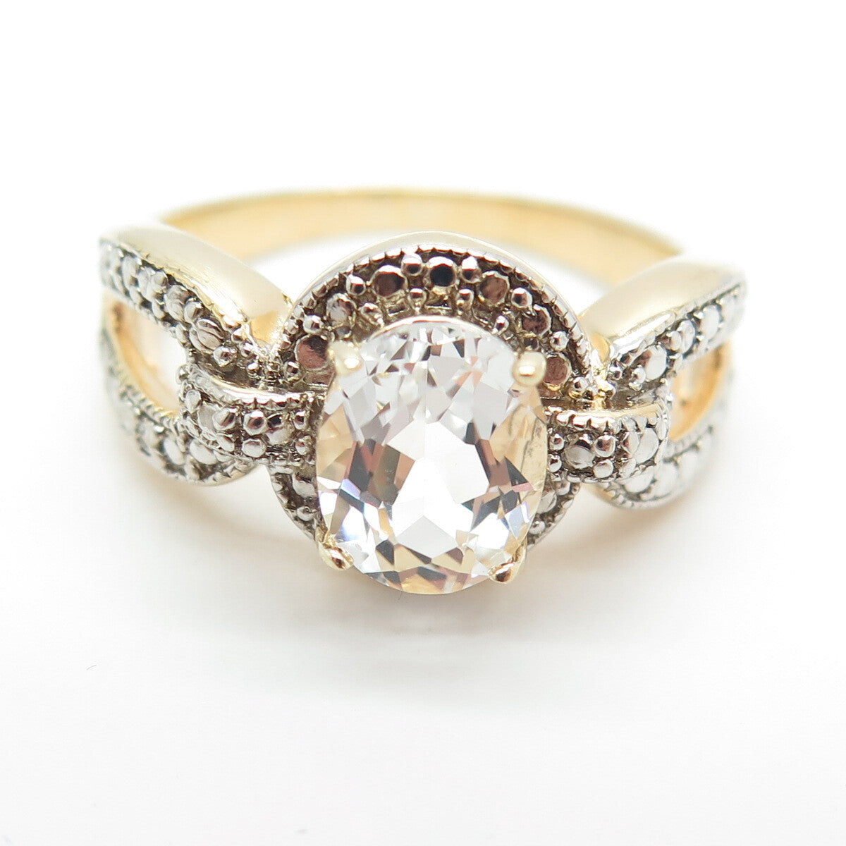 DBJ DEE BERKLEY 925 Sterling Silver Gold Plated Real White Topaz Ring Size 9