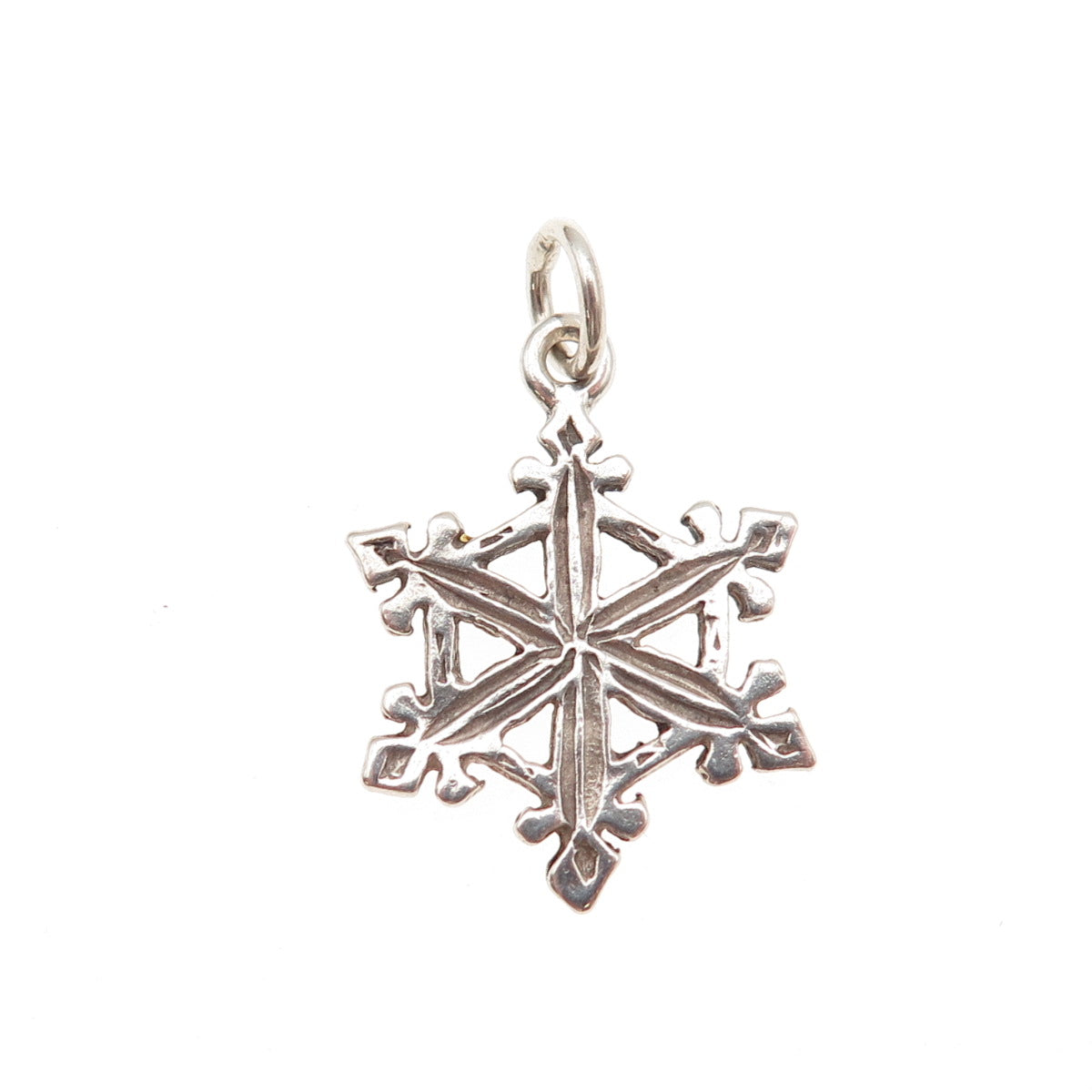 925 Sterling Silver Vintage Snowflake Oxidized Mini Charm Pendant