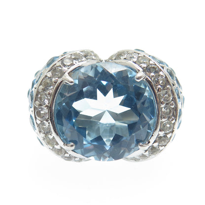 925 Sterling Silver Real Round-Cut Blue & White Topaz Ring Size 7