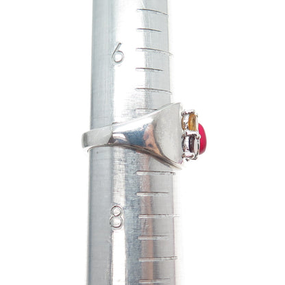 925 Sterling Silver Real Multi-Color Opal Red Garnet & Citrine Ring Size 7.25