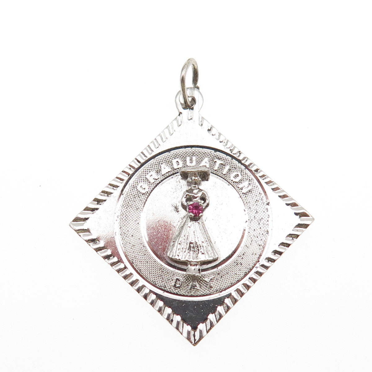 Town & Country Sterling Silver Vintage Pink Rhinestone Graduation Day Pendant