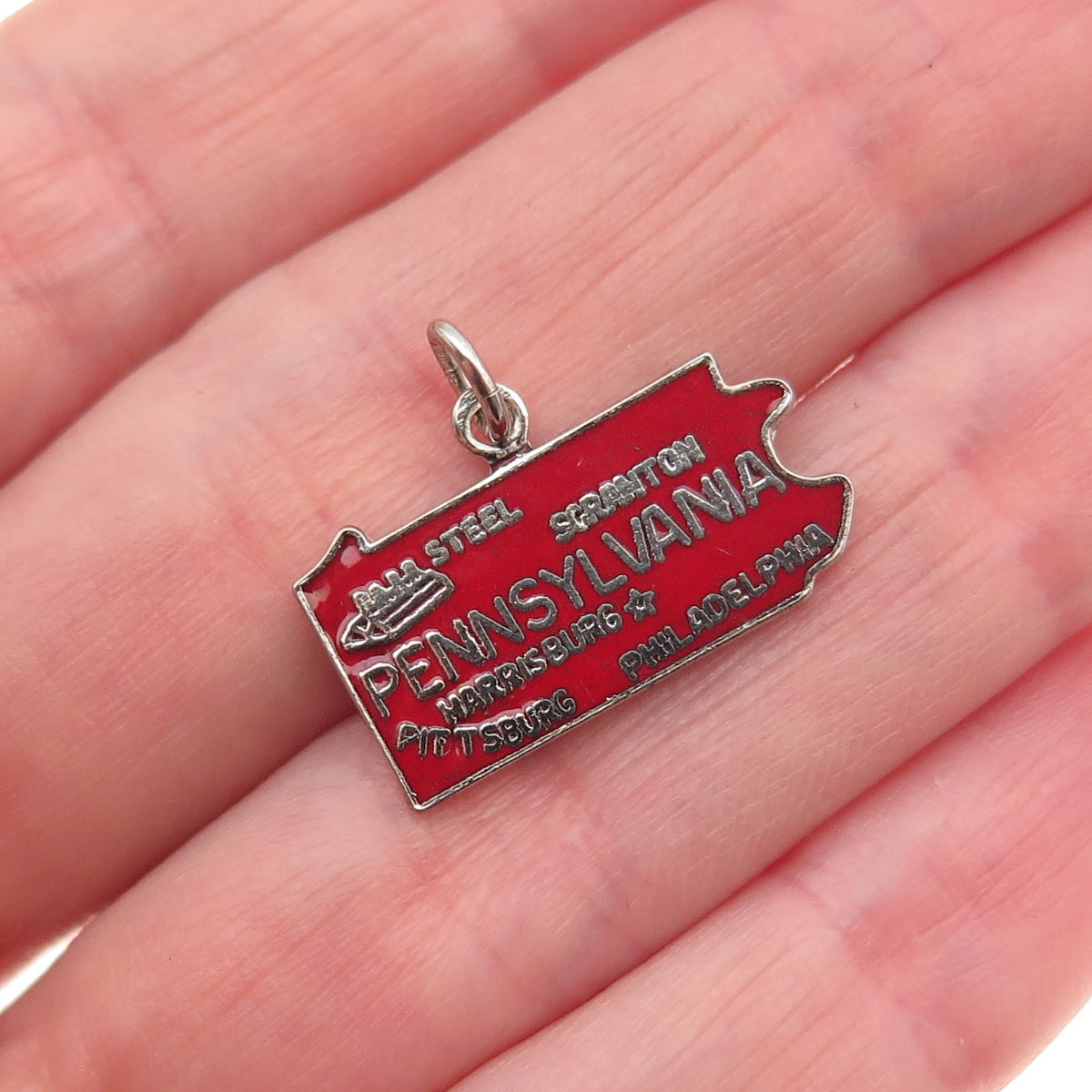 French & Franklin 925 Sterling Silver Vintage Enamel Pennsylvania Mini Pendant