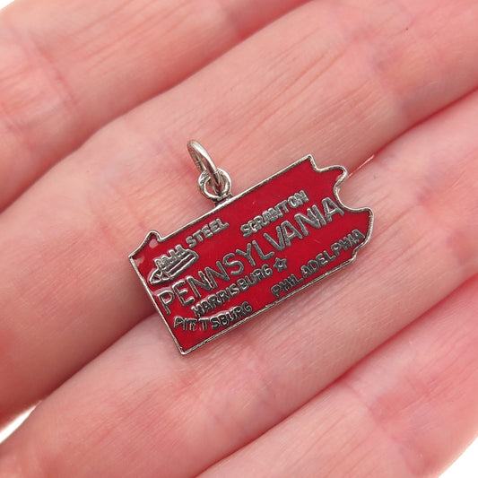 French & Franklin 925 Sterling Silver Vintage Enamel Pennsylvania Mini Pendant