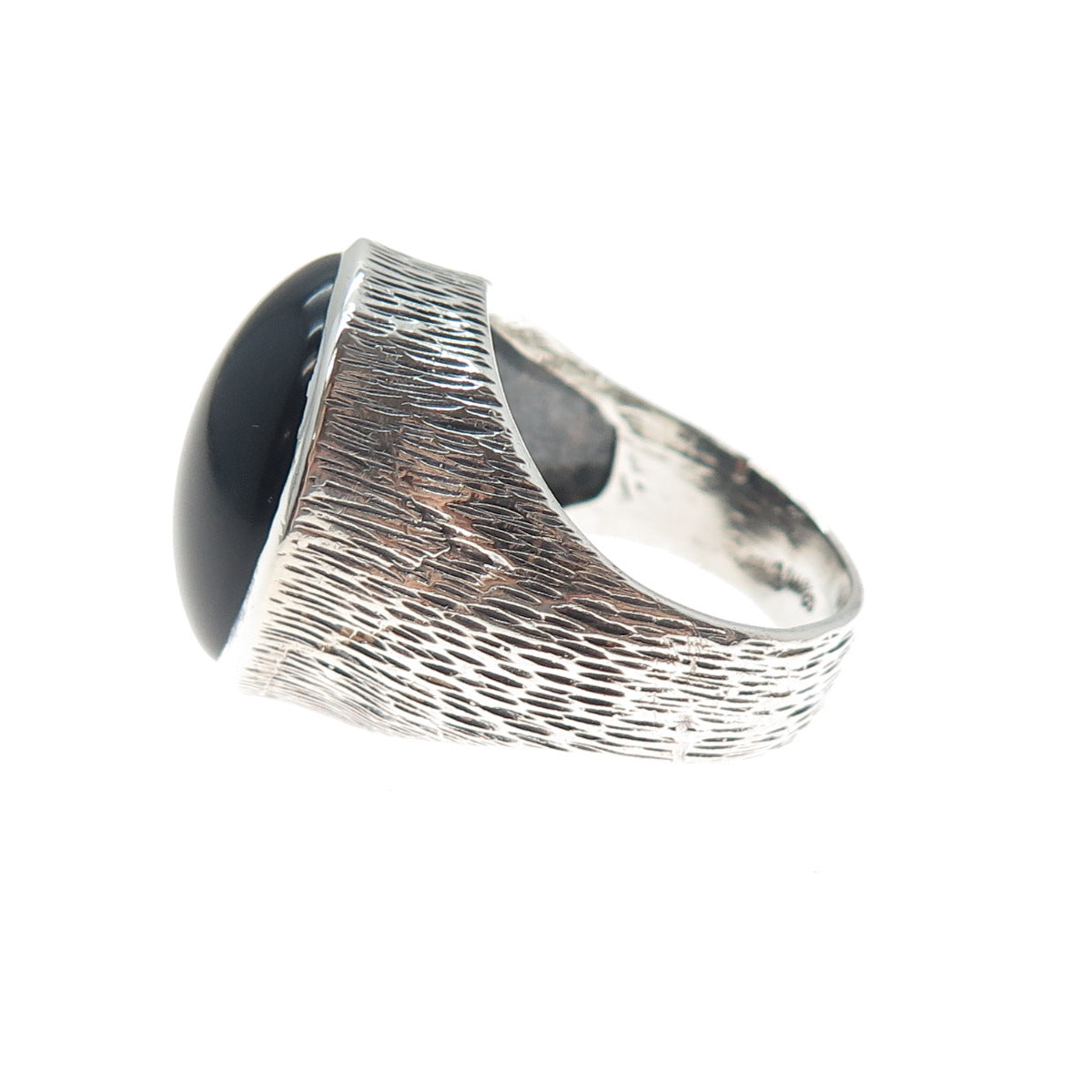 GEM CRAFT Sterling Silver Vintage Black Onyx Modernist Oxidized Ring Size 9.75