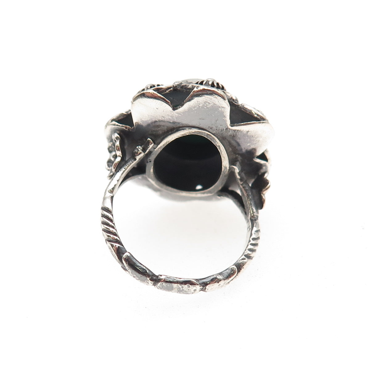 925 Sterling Antique Art Deco Real Malachite Cannetille Oxidized Ring Size 5.5