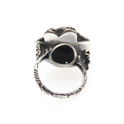 925 Sterling Antique Art Deco Real Malachite Cannetille Oxidized Ring Size 5.5