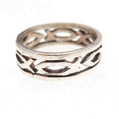 925 Sterling Silver Vintage Ichthys Oxidized Band Ring Size 8