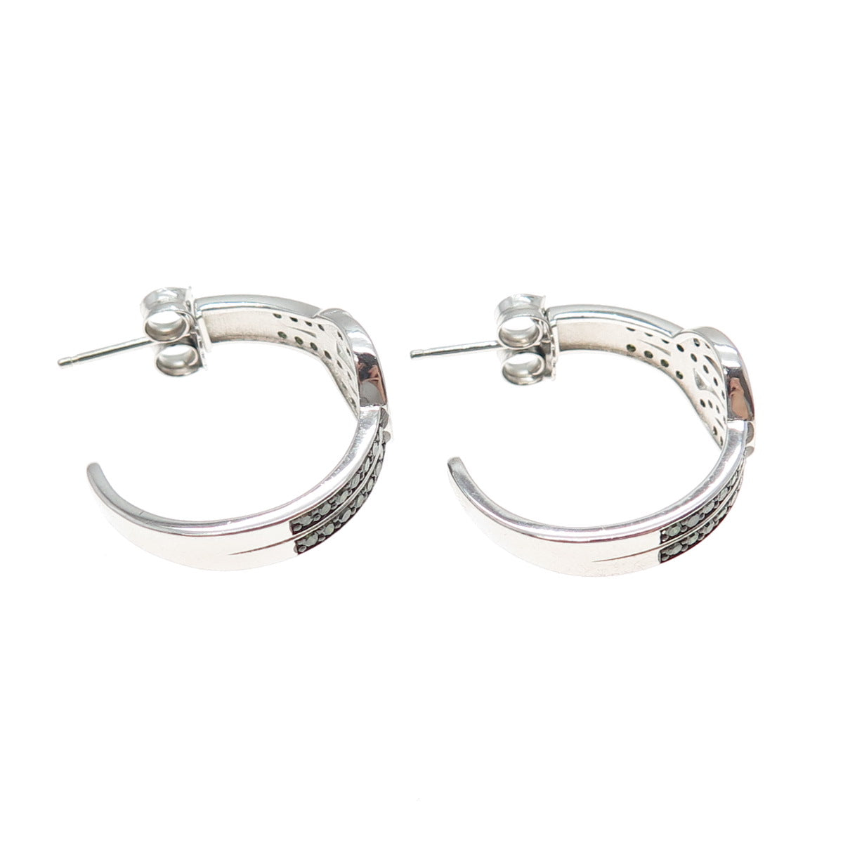 925 Sterling Silver Real Round-Cut Green Diamond Knot Hoop Earrings
