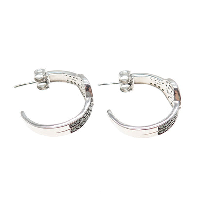 925 Sterling Silver Real Round-Cut Green Diamond Knot Hoop Earrings