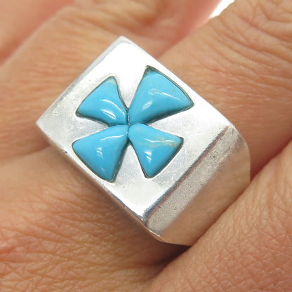 JAY KING DESERT ROSE 925 Sterling Silver Vintage Turquoise Cross Ring Size 10