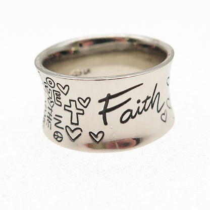 925 Sterling Silver Faith Truth Believe Hope Love is Light Ring Size 7.25