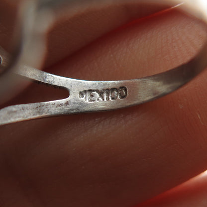 925 Sterling Silver Vintage Mexico Modernist Flower Ring Size 8.25