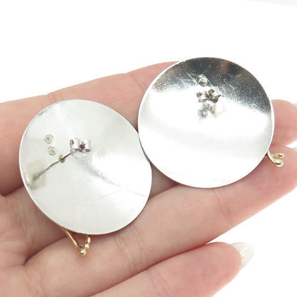 RUTH ROSENFELD 925 Sterling Silver 2-Tone Vintage Modernist Earrings