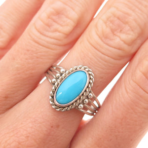 925 Sterling Silver Vintage Real Turquoise Oxidized Ring Size 8.25