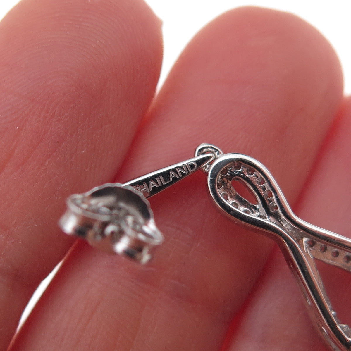925 Sterling Silver Real Round-Cut Diamond Infinity Dangle Earrings