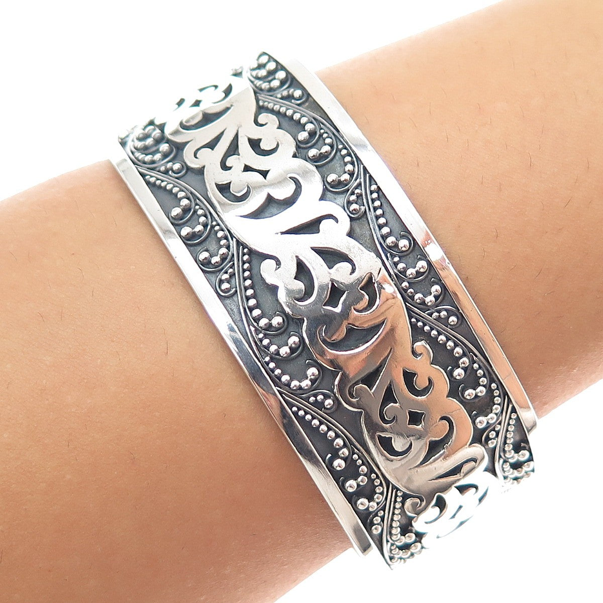 LOIS HILL 925 Sterling Silver Vintage Granulated Scroll Adjustable Bracelet 7.5"